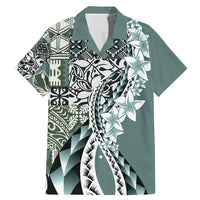 Aloha Vintage Plumeria Hawaiian Tapa Pattern Family Matching Mermaid Dress and Hawaiian Shirt Dark Turquoise Hawaiian Tapa Pattern - Polynesian Pride