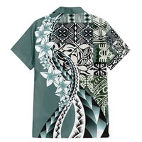 Aloha Vintage Plumeria Hawaiian Tapa Pattern Family Matching Mermaid Dress and Hawaiian Shirt Dark Turquoise Hawaiian Tapa Pattern - Polynesian Pride