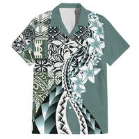 Aloha Vintage Plumeria Hawaiian Tapa Pattern Family Matching Puletasi and Hawaiian Shirt Dark Turquoise Hawaiian Tapa Pattern - Polynesian Pride