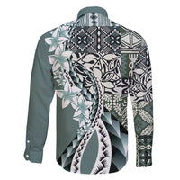 Aloha Vintage Plumeria Hawaiian Tapa Pattern Family Matching Puletasi and Hawaiian Shirt Dark Turquoise Hawaiian Tapa Pattern - Polynesian Pride