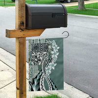 Aloha Vintage Plumeria Hawaiian Tapa Pattern Garden Flag Dark Turquoise Hawaiian Tapa Pattern - Polynesian Pride