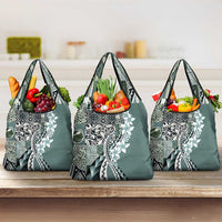 Aloha Vintage Plumeria Hawaiian Tapa Pattern Grocery Bag Dark Turquoise Hawaiian Tapa Pattern - Polynesian Pride