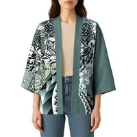 Aloha Vintage Plumeria Hawaiian Tapa Pattern Kimono Dark Turquoise Hawaiian Tapa Pattern - Polynesian Pride