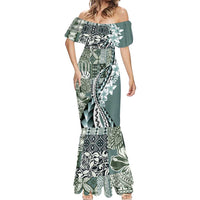 Aloha Vintage Plumeria Hawaiian Tapa Pattern Mermaid Dress Dark Turquoise Hawaiian Tapa Pattern - Polynesian Pride