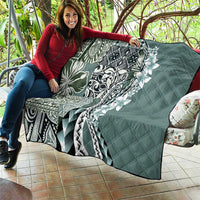 Aloha Vintage Plumeria Hawaiian Tapa Pattern Quilt Dark Turquoise Hawaiian Tapa Pattern - Polynesian Pride