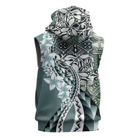 Aloha Vintage Plumeria Hawaiian Tapa Pattern Sleeveless Hoodie Dark Turquoise Hawaiian Tapa Pattern LT9 - Polynesian Pride