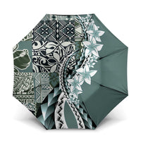 Aloha Vintage Plumeria Hawaiian Tapa Pattern Umbrella Dark Turquoise Hawaiian Tapa Pattern LT9 One Size Folded 11.42 inch Opened Diameter 37.4 inch Turquoise - Polynesian Pride