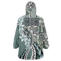 Aloha Vintage Plumeria Hawaiian Tapa Pattern Wearable Blanket Hoodie Dark Turquoise Hawaiian Tapa Pattern - Polynesian Pride