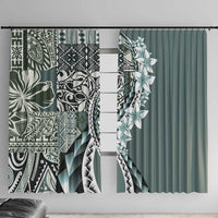 Aloha Vintage Plumeria Hawaiian Tapa Pattern Window Curtain Dark Turquoise Hawaiian Tapa Pattern - Polynesian Pride