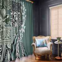 Aloha Vintage Plumeria Hawaiian Tapa Pattern Window Curtain Dark Turquoise Hawaiian Tapa Pattern - Polynesian Pride