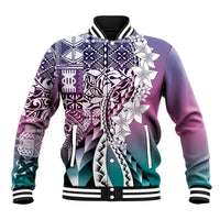 Aloha Vintage Plumeria Hawaiian Tapa Pattern Baseball Jacket Gradient Hawaiian Tapa Pattern - Polynesian Pride