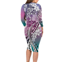 Aloha Vintage Plumeria Hawaiian Tapa Pattern Family Matching Long Sleeve Bodycon Dress and Hawaiian Shirt Gradient Hawaiian Tapa Pattern - Polynesian Pride
