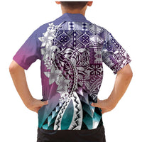 Aloha Vintage Plumeria Hawaiian Tapa Pattern Family Matching Mermaid Dress and Hawaiian Shirt Gradient Hawaiian Tapa Pattern - Polynesian Pride