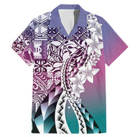 Aloha Vintage Plumeria Hawaiian Tapa Pattern Family Matching Mermaid Dress and Hawaiian Shirt Gradient Hawaiian Tapa Pattern - Polynesian Pride