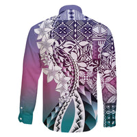 Aloha Vintage Plumeria Hawaiian Tapa Pattern Family Matching Off Shoulder Short Dress and Hawaiian Shirt Gradient Hawaiian Tapa Pattern - Polynesian Pride