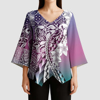 Aloha Vintage Plumeria Hawaiian Tapa Pattern Kimono Sleeve Blouse Gradient Hawaiian Tapa Pattern - Polynesian Pride