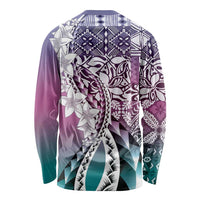 Aloha Vintage Plumeria Hawaiian Tapa Pattern Long Sleeve Shirt Gradient Hawaiian Tapa Pattern LT9 - Polynesian Pride