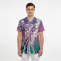 Aloha Vintage Plumeria Hawaiian Tapa Pattern Scrub Top Gradient Hawaiian Tapa Pattern - Polynesian Pride