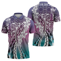 Aloha Vintage Plumeria Hawaiian Tapa Pattern Zipper Polo Shirt Gradient Hawaiian Tapa Pattern - Polynesian Pride