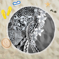 Aloha Vintage Plumeria Hawaiian Tapa Pattern Beach Blanket Gray Hawaiian Tapa Pattern - Polynesian Pride