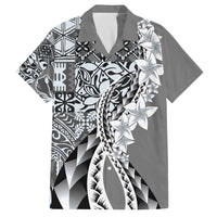 Aloha Vintage Plumeria Hawaiian Tapa Pattern Family Matching Off The Shoulder Long Sleeve Dress and Hawaiian Shirt Gray Hawaiian Tapa Pattern - Polynesian Pride