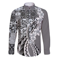 Aloha Vintage Plumeria Hawaiian Tapa Pattern Family Matching Puletasi and Hawaiian Shirt Gray Hawaiian Tapa Pattern - Polynesian Pride