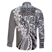 Aloha Vintage Plumeria Hawaiian Tapa Pattern Family Matching Puletasi and Hawaiian Shirt Gray Hawaiian Tapa Pattern - Polynesian Pride