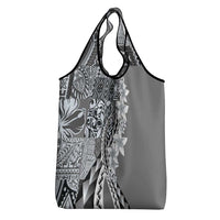 Aloha Vintage Plumeria Hawaiian Tapa Pattern Grocery Bag Gray Hawaiian Tapa Pattern LT9 - Polynesian Pride