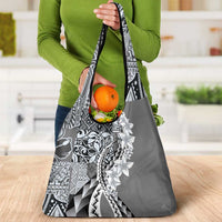 Aloha Vintage Plumeria Hawaiian Tapa Pattern Grocery Bag Gray Hawaiian Tapa Pattern LT9 - Polynesian Pride
