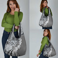 Aloha Vintage Plumeria Hawaiian Tapa Pattern Grocery Bag Gray Hawaiian Tapa Pattern LT9 - Polynesian Pride