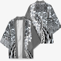 Aloha Vintage Plumeria Hawaiian Tapa Pattern Kimono Gray Hawaiian Tapa Pattern - Polynesian Pride