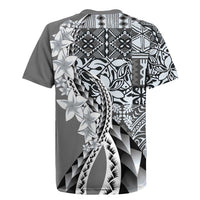 Aloha Vintage Plumeria Hawaiian Tapa Pattern Rugby Jersey Gray Hawaiian Tapa Pattern - Polynesian Pride
