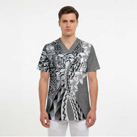 Aloha Vintage Plumeria Hawaiian Tapa Pattern Scrub Top Gray Hawaiian Tapa Pattern LT9 - Polynesian Pride