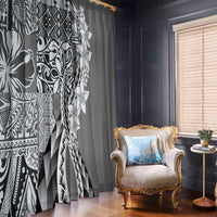 Aloha Vintage Plumeria Hawaiian Tapa Pattern Window Curtain Gray Hawaiian Tapa Pattern - Polynesian Pride