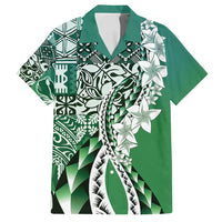 Aloha Vintage Plumeria Hawaiian Tapa Pattern Family Matching Off Shoulder Short Dress and Hawaiian Shirt Green Hawaiian Tapa Pattern - Polynesian Pride