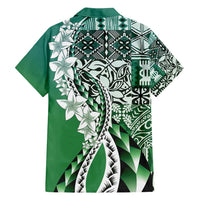 Aloha Vintage Plumeria Hawaiian Tapa Pattern Family Matching Off Shoulder Short Dress and Hawaiian Shirt Green Hawaiian Tapa Pattern - Polynesian Pride