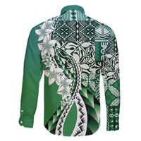 Aloha Vintage Plumeria Hawaiian Tapa Pattern Family Matching Off Shoulder Short Dress and Hawaiian Shirt Green Hawaiian Tapa Pattern - Polynesian Pride