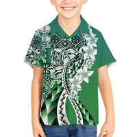 Aloha Vintage Plumeria Hawaiian Tapa Pattern Family Matching Off Shoulder Short Dress and Hawaiian Shirt Green Hawaiian Tapa Pattern - Polynesian Pride