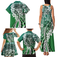 Aloha Vintage Plumeria Hawaiian Tapa Pattern Family Matching Tank Maxi Dress and Hawaiian Shirt Green Hawaiian Tapa Pattern - Polynesian Pride