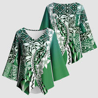Aloha Vintage Plumeria Hawaiian Tapa Pattern Kimono Sleeve Blouse Green Hawaiian Tapa Pattern - Polynesian Pride