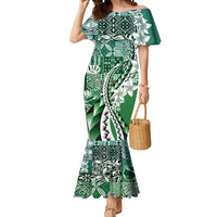 Aloha Vintage Plumeria Hawaiian Tapa Pattern Mermaid Dress Green Hawaiian Tapa Pattern - Polynesian Pride