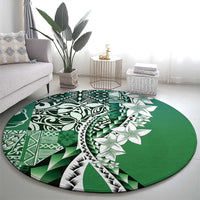 Aloha Vintage Plumeria Hawaiian Tapa Pattern Round Carpet Green Hawaiian Tapa Pattern - Polynesian Pride