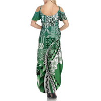 Aloha Vintage Plumeria Hawaiian Tapa Pattern Summer Maxi Dress Green Hawaiian Tapa Pattern - Polynesian Pride