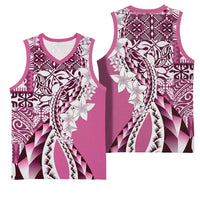 Aloha Vintage Plumeria Hawaiian Tapa Pattern Basketball Jersey Pink Hawaiian Tapa Pattern - Polynesian Pride