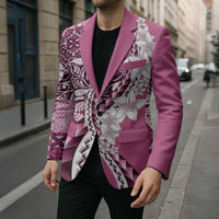 Aloha Vintage Plumeria Hawaiian Tapa Pattern Blazer Pink Hawaiian Tapa Pattern - Polynesian Pride