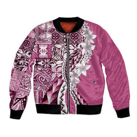 Aloha Vintage Plumeria Hawaiian Tapa Pattern Bomber Jacket Pink Hawaiian Tapa Pattern - Polynesian Pride