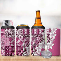 Aloha Vintage Plumeria Hawaiian Tapa Pattern 4 in 1 Can Cooler Tumbler Pink Hawaiian Tapa Pattern - Polynesian Pride