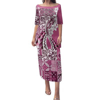 Aloha Vintage Plumeria Hawaiian Tapa Pattern Family Matching Puletasi and Hawaiian Shirt Pink Hawaiian Tapa Pattern - Polynesian Pride