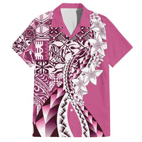 Aloha Vintage Plumeria Hawaiian Tapa Pattern Family Matching Short Sleeve Bodycon Dress and Hawaiian Shirt Pink Hawaiian Tapa Pattern - Polynesian Pride