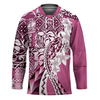 Aloha Vintage Plumeria Hawaiian Tapa Pattern Hockey Jersey Pink Hawaiian Tapa Pattern - Polynesian Pride